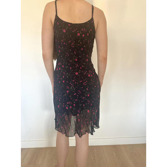 Black and Red Floral Double Layer Made In Italy Dress - Picture 1 of 8